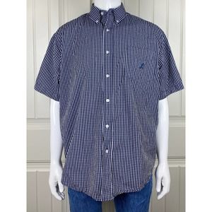Men’s Disney button up blue and white checkered